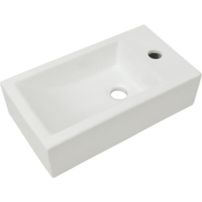 vidaXL Washbasin Rectangular with Taphole Ceramic White - 46x25.5x12 cm - Washbasin vidaXL Washbasin Rectangular with Taphole Ceramic White - 46x25.5x12 cm - Washbasin