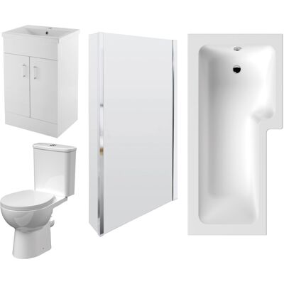 Balterley 1700mm Bathroom Suite - L Shape Shower Bath - Gloss White Balterley 1700mm Bathroom Suite - L Shape Shower Bath - Gloss White