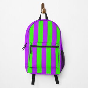 Famgem Backpack Neon Green and Purple Vertical Stripes School Bag Travel 15" Famgem Backpack Neon Green and Purple Vertical Stripes School Bag Travel 15"