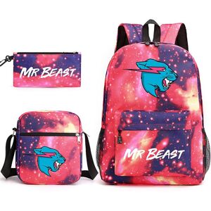Unbranded (Star Red 2) 3pcs Set Mr Beast Lightnings Cat Backpack School Crossbody Bag Penc Unbranded (Star Red 2) 3pcs Set Mr Beast Lightnings Cat Backpack School Crossbody Bag Penc