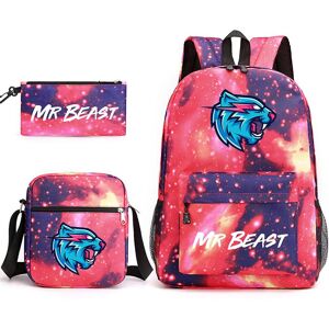 Unbranded (Star Red 1) 3pcs Set Mr Beast Lightnings Cat Backpack School Crossbody Bag Penc Unbranded (Star Red 1) 3pcs Set Mr Beast Lightnings Cat Backpack School Crossbody Bag Penc