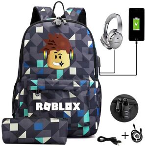 Umnuou (Lattices Black) 4Pcs/set Cartoon Roblox Schoolbag Usb Gamer Backpack Kids Umnuou (Lattices Black) 4Pcs/set Cartoon Roblox Schoolbag Usb Gamer Backpack Kids