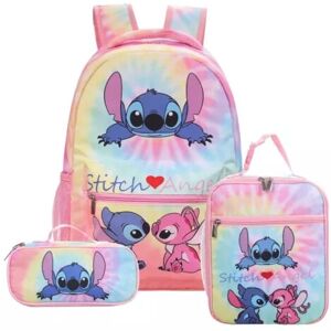 SRJ STAR (06, 3pcs Bag Set) Lilo Stitch Angel 3D Backpack Kids Boys Girls School Bag Lunc SRJ STAR (06, 3pcs Bag Set) Lilo Stitch Angel 3D Backpack Kids Boys Girls School Bag Lunc