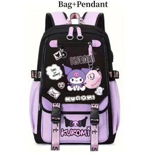 Unbranded (Black Purple) Cartoon Pattern Kuromi Canvas Backpack With Pendant Travel School Unbranded (Black Purple) Cartoon Pattern Kuromi Canvas Backpack With Pendant Travel School