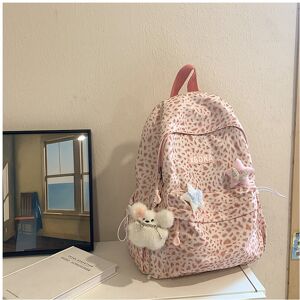 Unbranded (Pink, Small) Leopard Fashion Pattern Student Backpack With Plush Pendant Daily Unbranded (Pink, Small) Leopard Fashion Pattern Student Backpack With Plush Pendant Daily