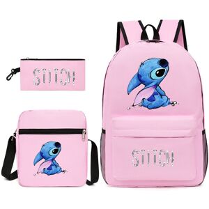 Unbranded (Pink) Three Backpack Stitch Piece Set Pencil Case Lunch Bag Schoolbag Student K Unbranded (Pink) Three Backpack Stitch Piece Set Pencil Case Lunch Bag Schoolbag Student K