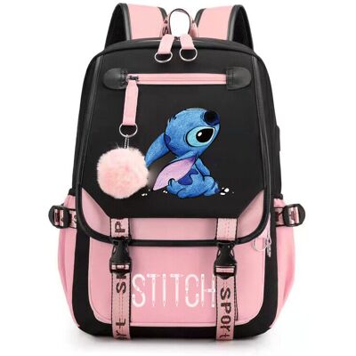 Unbranded (Pink) Stitch Students Backpack Boys Girls Outdoor Cartoon Daypack With USB Char Unbranded (Pink) Stitch Students Backpack Boys Girls Outdoor Cartoon Daypack With USB Char