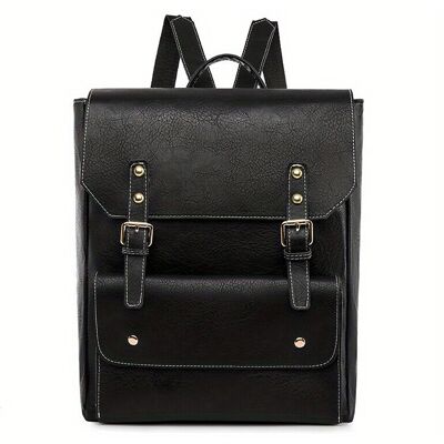 Unbranded Classic Style Flap Backpack Solid Top Handle Daypack PU Leather School Bag Unbranded Classic Style Flap Backpack Solid Top Handle Daypack PU Leather School Bag