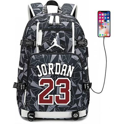 Unbranded (Grey) Basketball Player Jordan Logo Backpack Luminous Fluorescent Daypack USB T Unbranded (Grey) Basketball Player Jordan Logo Backpack Luminous Fluorescent Daypack USB T