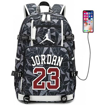 GOPLUSHTOY (Grey) Basketball Player Jordan Logo Backpack Daypack USB Taptop Ruckpack Kid St GOPLUSHTOY (Grey) Basketball Player Jordan Logo Backpack Daypack USB Taptop Ruckpack Kid St