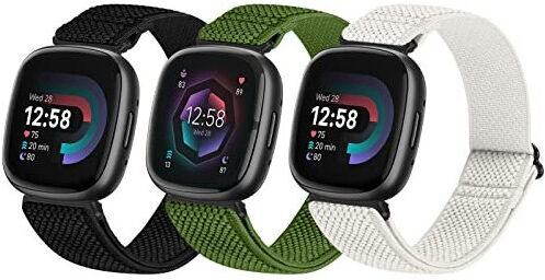 SHIJZWD 3 Packs Elastic Watch Strap Compatible with Fitbit Versa 4/Versa 3/Fitbit Sense