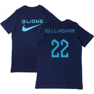 Nike (XSB) 2022-2023 England Three Lions Tee (Navy) - Kids (Bellingham 22) Nike (XSB) 2022-2023 England Three Lions Tee (Navy) - Kids (Bellingham 22)