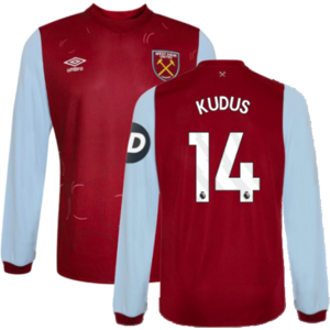 Umbro (MB) 2023-2024 West Ham Long Sleeve Home Shirt (Kids) (Kudus 14) Umbro (MB) 2023-2024 West Ham Long Sleeve Home Shirt (Kids) (Kudus 14)