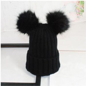 Unbranded (Black) Women Winter Knitted Beanie Hat Double Fur Pom Unbranded (Black) Women Winter Knitted Beanie Hat Double Fur Pom