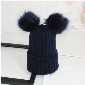 Unbranded (Navy) Women Winter Knitted Beanie Hat Double Fur Pom Unbranded (Navy) Women Winter Knitted Beanie Hat Double Fur Pom