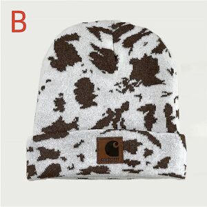 Unbranded Carhartt Knitted Hat, Leather Label Cow Knit Inspired Beanie, Cute Cow Print Bea Unbranded Carhartt Knitted Hat, Leather Label Cow Knit Inspired Beanie, Cute Cow Print Bea