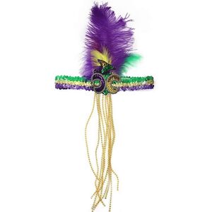 Unbranded (Khaki) Mardi Gras Feather Headband Sequins Glitter Hair Band For Adult Unbranded (Khaki) Mardi Gras Feather Headband Sequins Glitter Hair Band For Adult