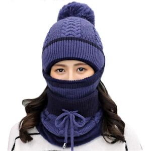 Unbranded (Blue) Women Knitted Beanie Scarf Hat Face Mask Set Snood Neck Winter Pompom Cap Unbranded (Blue) Women Knitted Beanie Scarf Hat Face Mask Set Snood Neck Winter Pompom Cap