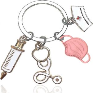 Unbranded (As show, One size) Pink Nurse Keychain with Syringe Shield and Stethoscope, Cre Unbranded (As show, One size) Pink Nurse Keychain with Syringe Shield and Stethoscope, Cre