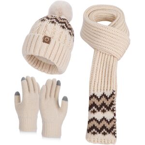 Unbranded (Beige Three) Winter Knit Hat Scarf Gloves Collection With Lightweight Design Co Unbranded (Beige Three) Winter Knit Hat Scarf Gloves Collection With Lightweight Design Co