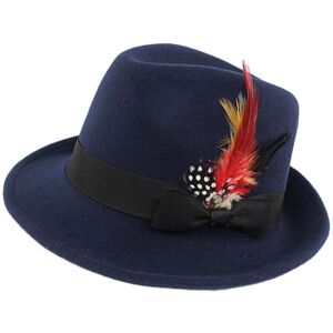 Unbranded Men Fedora Hat Wool Felt Crushable Handmade Bowknot Cap Navy blue Unbranded Men Fedora Hat Wool Felt Crushable Handmade Bowknot Cap Navy blue