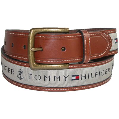 Tommy Hilfiger Men's Leather Casual Belt with Fabric Inlay Tommy Hilfiger Men's Leather Casual Belt with Fabric Inlay