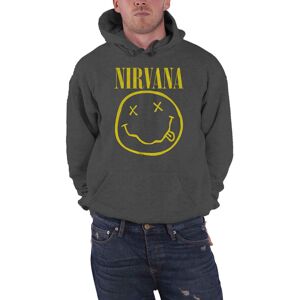 (L) Nirvana Hoodie Yellow Smiley Band Logo new Official Mens Charcoal Grey Pullo (L) Nirvana Hoodie Yellow Smiley Band Logo new Official Mens Charcoal Grey Pullo