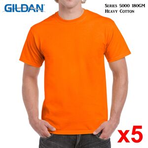 (M) 5 Packs Gildan T-SHIRT Blank Plain Basic Tee Men Heavy Cotton (Safety Orange (M) 5 Packs Gildan T-SHIRT Blank Plain Basic Tee Men Heavy Cotton (Safety Orange