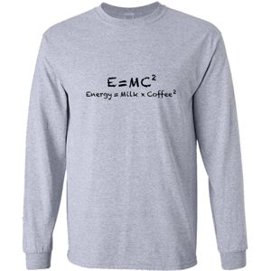 Gildan (XL) E=mc2 Energy Milk Coffee Funny Einstein Long Sleeve T-Shirt Grey Tee Top Me Gildan (XL) E=mc2 Energy Milk Coffee Funny Einstein Long Sleeve T-Shirt Grey Tee Top Me