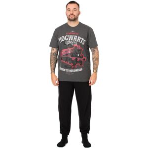 (S, Grey/Black) Harry Potter Mens Hogwarts Express Long Pyjama Set (S, Grey/Black) Harry Potter Mens Hogwarts Express Long Pyjama Set