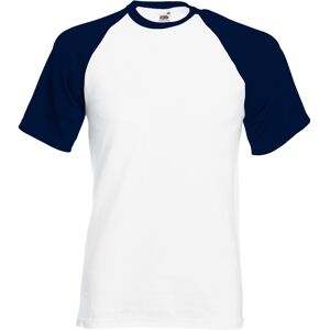 (S, White/Deep Navy) Fruit Of The Loom Mens Short Sleeve Baseball T-Shirt (S, White/Deep Navy) Fruit Of The Loom Mens Short Sleeve Baseball T-Shirt