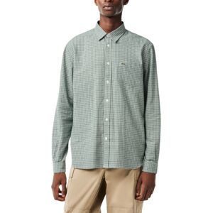 (Green and White, S) LACOSTE Mens Flannel Check Shirt Cotton Casual Top (Green and White, S) LACOSTE Mens Flannel Check Shirt Cotton Casual Top