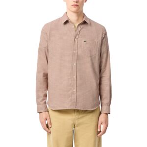 (Beige and White, M) LACOSTE Mens Flannel Check Shirt Cotton Casual Top (Beige and White, M) LACOSTE Mens Flannel Check Shirt Cotton Casual Top