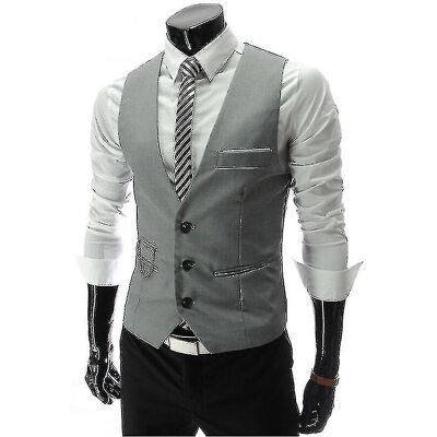 Unbranded (Grey, 2XL) Men Vintage Single Breasted Business Wedding Waistcoat Slim Fit Suit Unbranded (Grey, 2XL) Men Vintage Single Breasted Business Wedding Waistcoat Slim Fit Suit