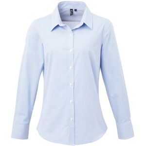 (M, Light Blue/White) Premier Womens/Ladies Microcheck Long Sleeve Shirt (M, Light Blue/White) Premier Womens/Ladies Microcheck Long Sleeve Shirt