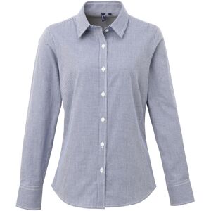 (XL, Navy/White) Premier Womens/Ladies Microcheck Long Sleeve Shirt (XL, Navy/White) Premier Womens/Ladies Microcheck Long Sleeve Shirt