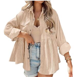 Maxpower (M, Khaki) New Women's Long Sleeved Corduroy Ruffle Edge Shirt Top Button Up Shi Maxpower (M, Khaki) New Women's Long Sleeved Corduroy Ruffle Edge Shirt Top Button Up Shi