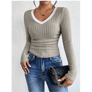 Maxpower (Apricot, L) Women's T-Shirts Autumn Winter Fashion Contrast Color Long Sleeve V Maxpower (Apricot, L) Women's T-Shirts Autumn Winter Fashion Contrast Color Long Sleeve V