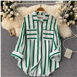 Maxpower (green, S) Spring Summer Striped Blouse Fashion Turn-down Collar Long Sleeve But Maxpower (green, S) Spring Summer Striped Blouse Fashion Turn-down Collar Long Sleeve But