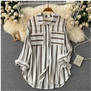 Maxpower (khaki, M) Spring Summer Striped Blouse Fashion Turn-down Collar Long Sleeve But Maxpower (khaki, M) Spring Summer Striped Blouse Fashion Turn-down Collar Long Sleeve But