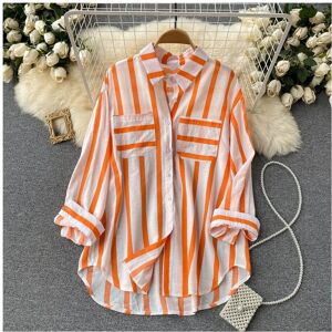 Maxpower (orange, L) Spring Summer Striped Blouse Fashion Turn-down Collar Long Sleeve Bu Maxpower (orange, L) Spring Summer Striped Blouse Fashion Turn-down Collar Long Sleeve Bu