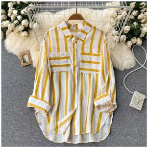 Maxpower (yellow, L) Spring Summer Striped Blouse Fashion Turn-down Collar Long Sleeve Bu Maxpower (yellow, L) Spring Summer Striped Blouse Fashion Turn-down Collar Long Sleeve Bu