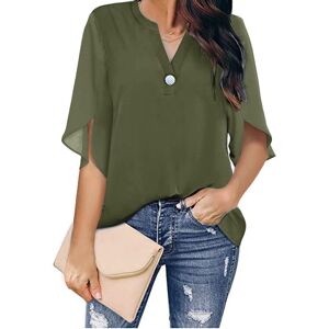 Maxpower (Army Green, S) Women V Neck Chiffon Loose Blouse Tops Summer Casual Lady Solid Maxpower (Army Green, S) Women V Neck Chiffon Loose Blouse Tops Summer Casual Lady Solid