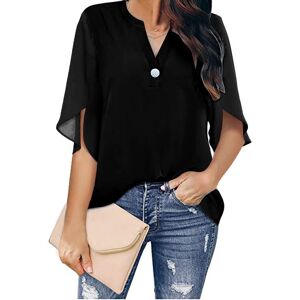 Maxpower (Black, M) Women V Neck Chiffon Loose Blouse Tops Summer Casual Lady Solid Elega Maxpower (Black, M) Women V Neck Chiffon Loose Blouse Tops Summer Casual Lady Solid Elega