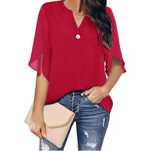 Maxpower (Red, 2XL) Women V Neck Chiffon Loose Blouse Tops Summer Casual Lady Solid Elega Maxpower (Red, 2XL) Women V Neck Chiffon Loose Blouse Tops Summer Casual Lady Solid Elega