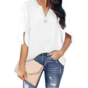 Maxpower (White, S) Women V Neck Chiffon Loose Blouse Tops Summer Casual Lady Solid Elega Maxpower (White, S) Women V Neck Chiffon Loose Blouse Tops Summer Casual Lady Solid Elega