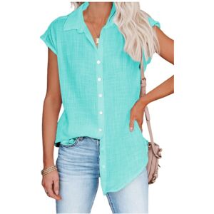 Maxpower (cyan, XXL) Summer New Solid Color Single Breasted Lapel Shirt Sleeveless Loose Maxpower (cyan, XXL) Summer New Solid Color Single Breasted Lapel Shirt Sleeveless Loose