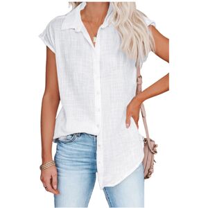 Maxpower (white., S) Summer New Solid Color Single Breasted Lapel Shirt Sleeveless Loose Maxpower (white., S) Summer New Solid Color Single Breasted Lapel Shirt Sleeveless Loose