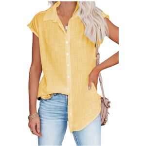 Maxpower (yellow., S) Summer New Solid Color Single Breasted Lapel Shirt Sleeveless Loose Maxpower (yellow., S) Summer New Solid Color Single Breasted Lapel Shirt Sleeveless Loose