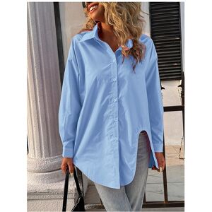 Maxpower (Blue, XL) Spring And Summer New Women's Solid Color Single Row Of Buttons Blous Maxpower (Blue, XL) Spring And Summer New Women's Solid Color Single Row Of Buttons Blous